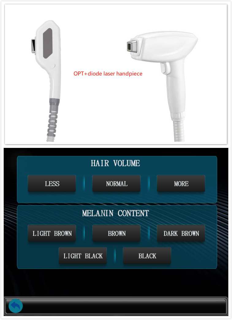 2 handpieces OPT SHR IPL+ DIODE LASER technology  for hair removal/skin rejuvenation