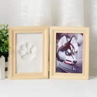 Kit de pâte à modeler DIY pour empreintes de pattes d'animaux, cadre photo double en bois, ensemble d'empreintes de pattes de chien et de chat, cadeau commémoratif pour animaux de compagnie