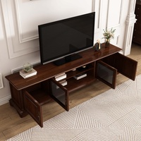 Meuble TV en bois massif acajou avec armoire console à 4 portes de style américain pour salon, chambre, hôtel et appartement