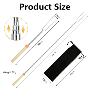 Professionelles BBQ-Grillzubehör Teleskopische Edelstahl-Grillgabel Marshmallow-Röststäbe mit Holzgriff - Product Image 2