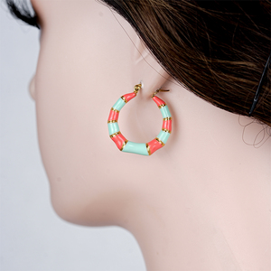Pendientes de Aro de Resina para Mujer, Chapados en Oro, Estilo Bohemia, Joyería de Moda para Fiesta, Color Rosa Menta, Accesorios Coloridos - Product Image 4