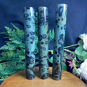 Cilindro di <span class=keywords><strong>diaspro</strong></span> Kambaba bohémien-<span class=keywords><strong>pietra</strong></span> naturale lucidata con motivi floreali e astratti, Design marmorizzato <span class=keywords><strong>verde</strong></span> e nero - Product Image 4