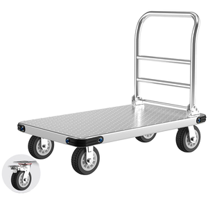 गोदाम के उपयोग के लिए औद्योगिक भारी शुल्क चार पहिया फोल्डेबल स्टेनलेस स्टील फ्लैटबेड ट्रॉली कार्गो ट्रेलर - Product Image 6
