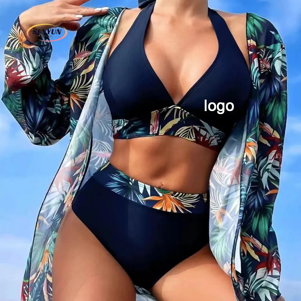 Hot ragazze stampa bikini produttore di costumi da bagno estivi costume da bagno Sexy LOGO personalizzato ragazze 3 pezzi Set Cover up abito da spiaggia