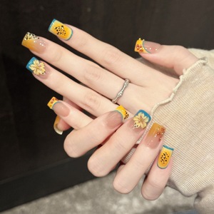Faux Ongles Carrés à Presser Faits Main Nude Jaune Orange Turquoise French Manucure <span class=keywords><strong>Girafe</strong></span> Léopard Fleur 3D Lot <span class=keywords><strong>de</strong></span> 10 Pièces - Product Image 5