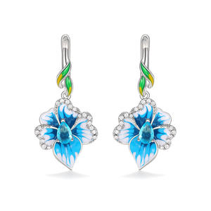 Pendientes de flor azul con engaste de topacio en plata 925, joyería romántica para fiesta para mujer - Product Image 4