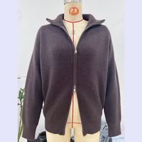 Cardigan double fermeture éclair tendance pour femme, pull décontracté en maille côtelée, veste zippée automne 2026