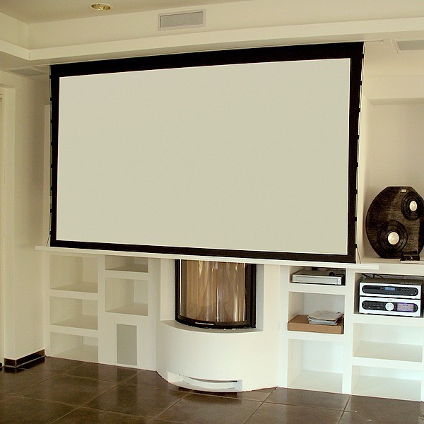 Manufacture In-ceiling Recessed ALR 4K Acoustic Transparent Tab-tension Motorized Pull-Down 16:9 Projection Screen