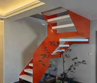 Escalier en pierre frittée empilée avec balustrade en verre, design moderne, personnalisable pour villa, résidence, escalier intérieur