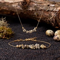 Set Kalung dan Gelang Batu Telur Burung Alami Gaya Bohemian Rantai Emas 18K Lapis, Hadiah Grosir