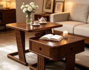 Nesting <b>Walnut</b> Wood <b>Coffee</b> <b>Table</b> Set with Storage Drawers for Living Room - Product Image 4