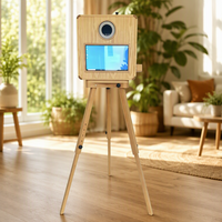 Miroir magique en bois de 15,6 pouces avec support réglable et espace pour une imprimante intégrée.