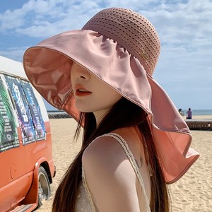 Nouveau noir en plastique femmes seau chapeau grand bord creux mode loisirs de plein air plage soleil chapeau coupe-vent <span class=keywords><strong>Cape</strong></span> fait visage Look - Product Image 4