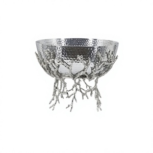 Bol décoratif en acier et aluminium couleur argent avec support pour chocolats bol de service de fruits secs au meilleur prix - Product Image 1