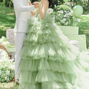 Ethereal Green Tulle Ball Gown Strapless Empire Waist Wedding Dress For Photography Portrait Sessions - Product Image 4