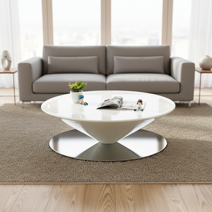 <span class=keywords><strong>Table</strong></span> <span class=keywords><strong>basse</strong></span> en fibre de verre <span class=keywords><strong>blanche</strong></span> de luxe avec pieds en acier et fonction de rangement, design moderne pour les petits appartements - Product Image 2