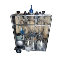 Machine à traire mobile à quatre unités, pompe à vide 2,2 kW, seau en acier inoxydable 25 L, équipement de traite laitière pour ferme laitière moyenne
