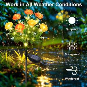 מנורת דשא חיצונית עמידה למים מנירוסטה בצורת לוטוס שלג, מנורת פטיו מודרנית IP65 סולארית עם הדלקה וכיבוי אוטומטי, תאורת נוי לחצר. - Product Image 4