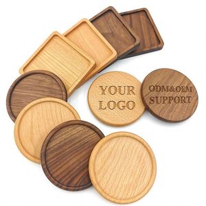Factory Cup <b>Mat</b> Bulk Natural Wooden Coasters with Laser Engraving Logo Wood Coasters Walnut Bamboo Custom Logo <b>Round</b> Blank Gift - Product Image 1