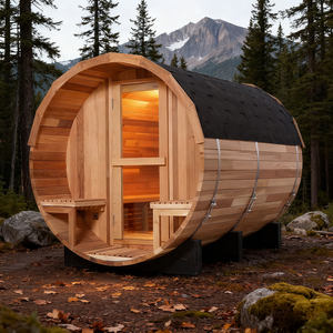 Harga Bagus 4 orang luar ruangan terapi lampu merah Sauna luar ruangan barel pada desain baru dengan eksterior Hemlock gaya baru - Product Image 5