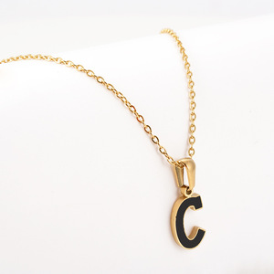 Zogxin Initial Letter <b>Necklace</b> Gold Plated Black Enamel Pendant Women's Fashion Jewelry Daily Wear Gift A B C <b>D</b> - Product Image 4