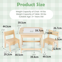 Table d'activités en bois 3 en 1, table d'étude et ensemble de chaises pour enfants avec tableau noir et tableau blanc amovibles