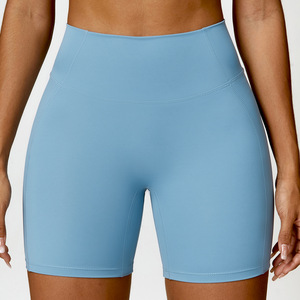 Shorts de yoga pour femmes de qualité supérieure, taille haute, en élasthanne/nylon, taille élastique, respirant, séchage rapide, évacuation de la transpiration, service personnalisé - Product Image 5