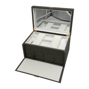 Luxury Multi-Compartment Jewellery Organizer Chest with Ring Slots & Earring Dividers and with <b>Mirror</b> - Product Image 4