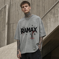 T-shirt gris délavé RAMAX 280GSM pour homme, style gothique, streetwear, coton épais, coupe ample, personnalisable, vente en gros, OEM, ODM