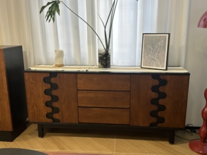 Modern Wave-Shaped <b>Sideboard</b> Large Capacity Living Room <b>Sideboard</b> Design Solid Wood Side <b>Storage</b> Cabinet for Home Furniture - Product Image 2