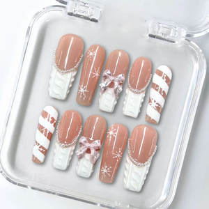 Uñas Postizas Francesas Almendradas 3D con Cobertura Total, Uñas de Gel con Purpurina Hechas a Mano, Diseño <span class=keywords><strong>Art</strong></span>ístico de Marca Privada OEM para Dedos - Product Image 6