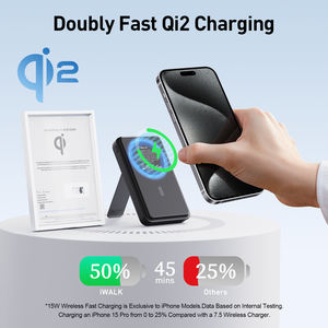 סוללת גיבוי אלחוטית Qi2 דקה מבית <span class=keywords><strong>Source</strong></span> Factory, עם USB-C, קיבולת גבוהה של 10000mAh, מעמד מתקפל, טעינה מהירה מגנטית וניידת לטלפון. - Product Image 2