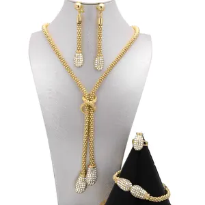 Fashion luxury european brazilian gold bracelet earring cubic zirconia big necklace arab african gold bridal jewelry sets