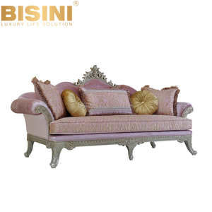 BISINI Elegante di Lusso In Legno Intagliato Divano Lungo, Oro Dipinto Tessuto Rosso Divano <span class=keywords><strong>Mobili</strong></span> di Design per Soggiorno - Product Image 2