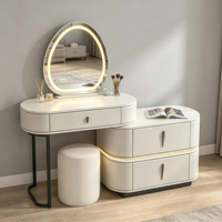 Ensemble de coiffeuse extensible de luxe en bois blanc moderne avec miroir éclairé et tiroir de rangement pour chambre à coucher