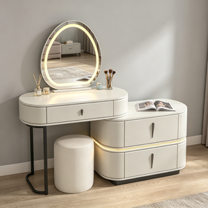 Moderno Set de Tocador de Cuero Sintético Blanco con Espejo LED y Cajón de Almacenamiento para Dormitorio - Product Image 2