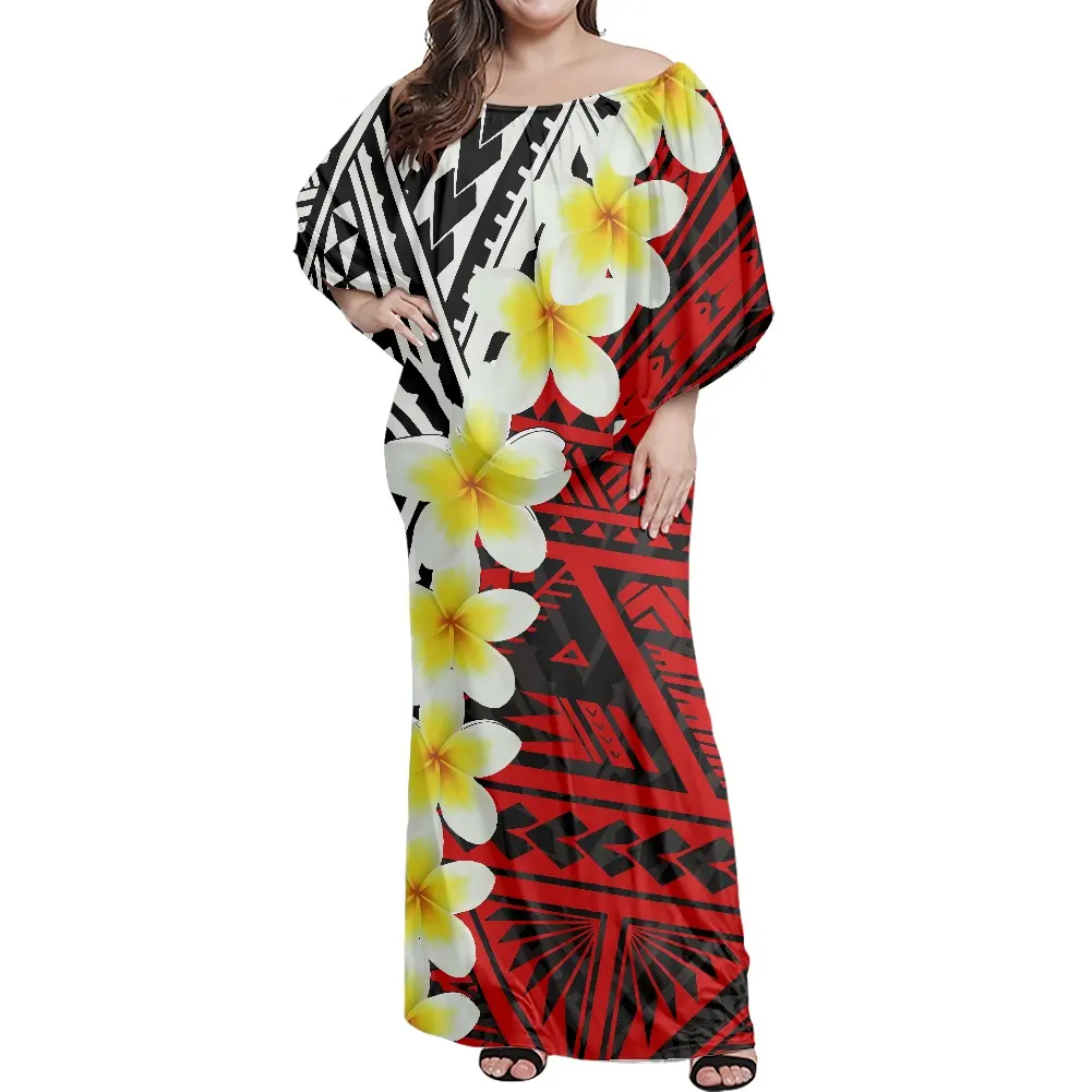 2022 New Fashion Women Long Ponchos Dresses Hawaiian Style Polynesian Maxi Dresses Ladies Off Shoulder Dress with Shawl