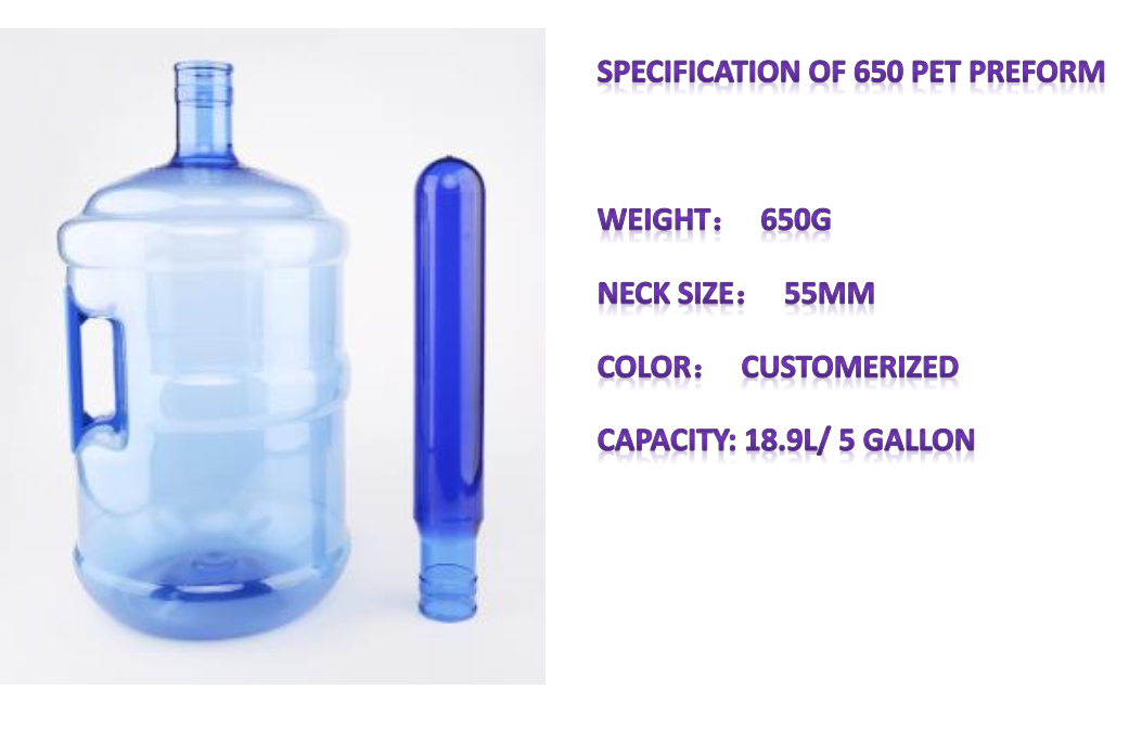 5 Gallon 650g Pet Preform Blowing Blue Plastic Bottle /pet plastic bottles/5 gallon pet preform/plastic packing material