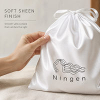 Sac en satin avec cordon de serrage, impression de logo personnalisé, pochette à bijoux, sac cadeau blanc pour mariage, vente en gros, emballage de détail