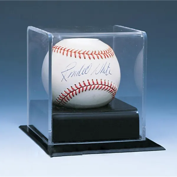 Usine custom shop magasin bureau clair pmma plexiglas de balle de golf en acrylique boîte d'affichage acrylique cube baseball vitrine avec base