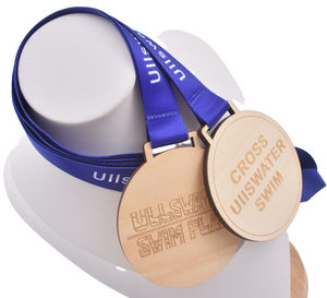 Médailles en bois de bambou personnalisées gravées au <span class=keywords><strong>laser</strong></span> et découpées au <span class=keywords><strong>laser</strong></span> en gros, médailles de natation personnalisées Ullswater avec rubans - Product Image 2