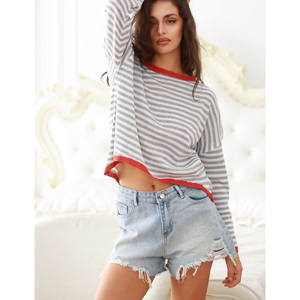 <b>Striped</b> Long Sleeve Crew Neck <b>Sweater</b> <b>Black</b> <b>And</b> <b>Red</b> Women's <b>Sweaters</b> - Product Image 3