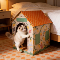 Maison pour chat en carton ondulé écologique, recyclable, compostable, imprimé citron, assemblée, abri fermé pour chat