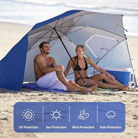 Accessoires de camping en plein air modernes, tente de plage portable avec protection UV, parasol de plage personnalisable avec logo