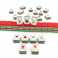 Cadeau de Noël : Ensemble de tuiles de Mahjong américaines en acrylique, 160 pièces, motif Père Noël et rennes gravés, avec tapis et sac de rangement