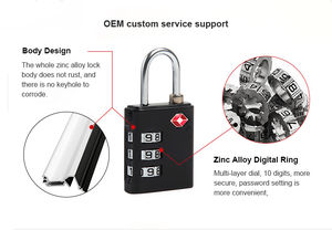 YH1053 <span class=keywords><strong>Cadenas</strong></span> de voyage <span class=keywords><strong>TSA</strong></span> à 3 chiffres en alliage de zinc, <span class=keywords><strong>cadenas</strong></span> à combinaison durable antivol pour bagages, utilisation de la porte, déverrouillage par mot de passe - Product Image 2