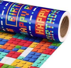 Reversible Boys Birthday Wrapping <strong>Paper</strong> <strong>Colorful</strong> Pixel Art Funny Gift Wrap <strong>Paper</strong> <strong>Roll</strong> for Birthday, Gaming Theme Party - Product Image 1