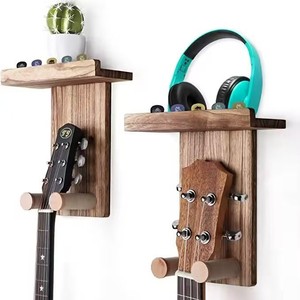 Soporte de pared para guitarra de madera maciza con estante para exhibir ukelele y erhu, duradero, color retro, montado en la pared - Product Image 1