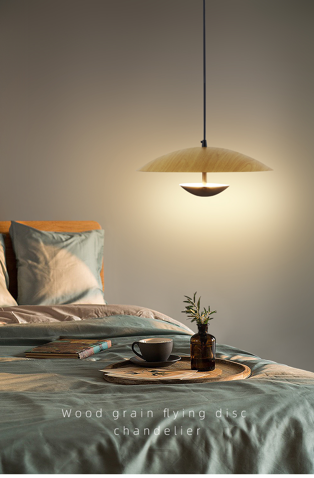Modern Wood grain iron 12w Ceiling Mounted Pendant Light Round  Led Hanging Lamp For Hotel