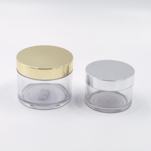 Empty 8oz Thick Wall PET Plastic clear cosmetic jar with gold silver top lid for cream skin care packaging container